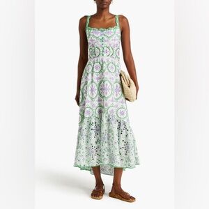 Eyelet Dress with Green & Purple Embroidery